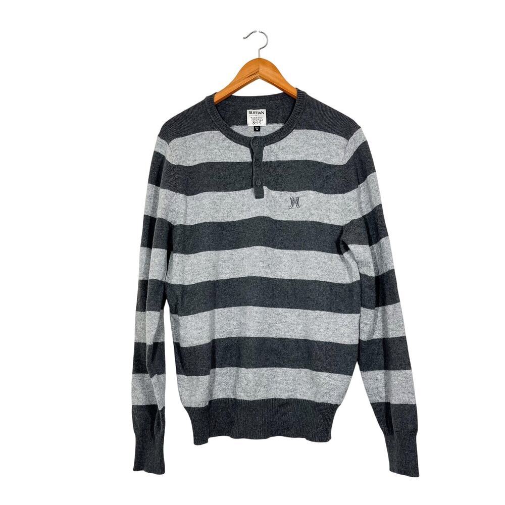RUFFIAN Threads & Heirs Pullover Button Crew Neck Sweater Cotton Wool Sz‎ M